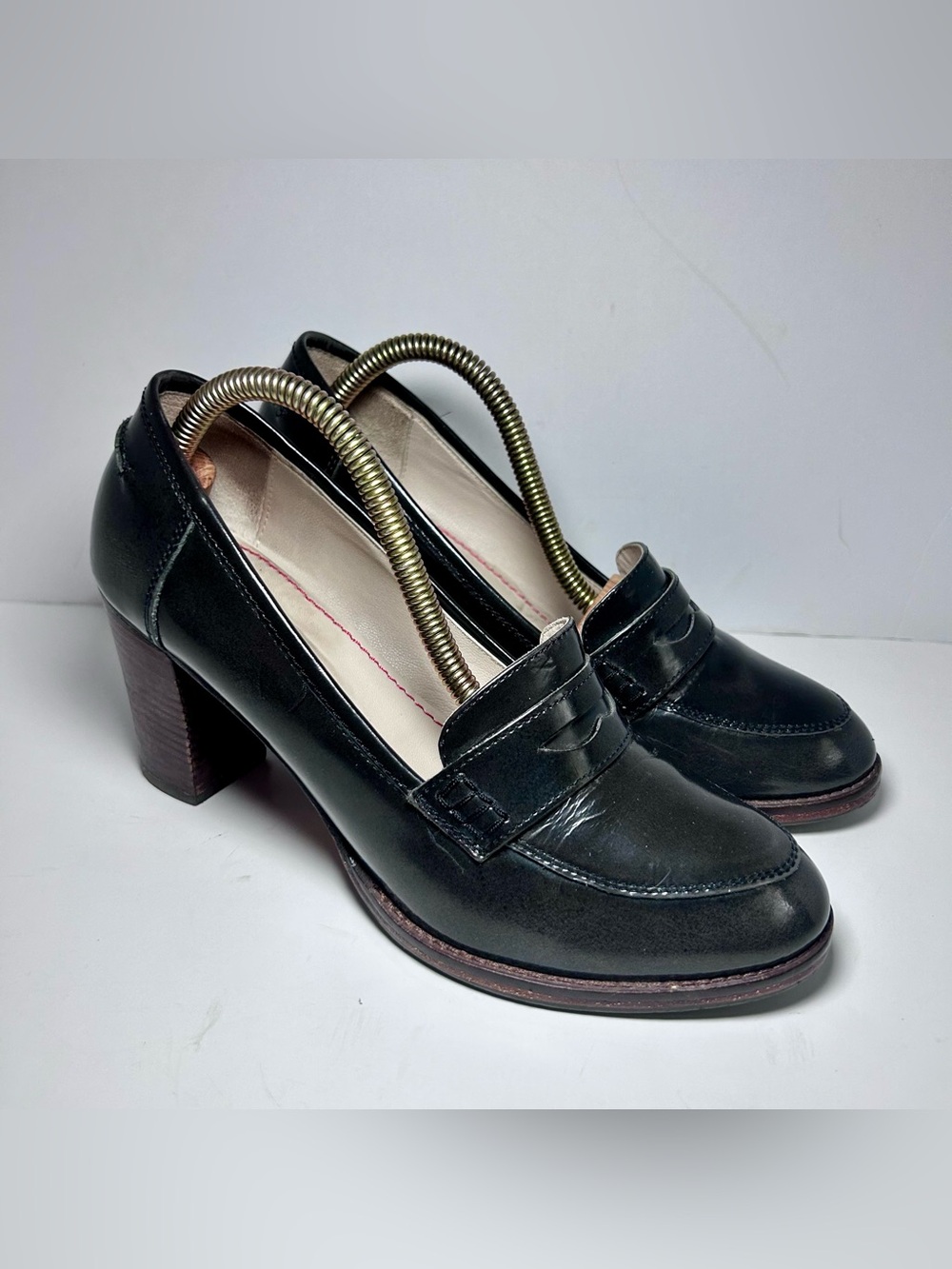 Boden Block Heeled Penny Loafers Women’s EUR 38 Black Leather US 8